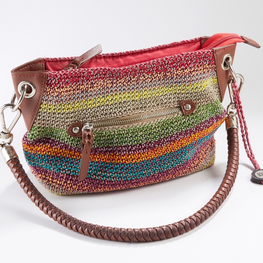 The Sak Multicolor Woven Shoulder Bag with Brown Leather Trim